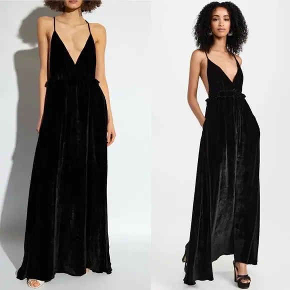 Ulla Johnson Lavinia Gown Black Velvet Open Back Black Tie Formal Party Size 00 - Picture 2 of 16